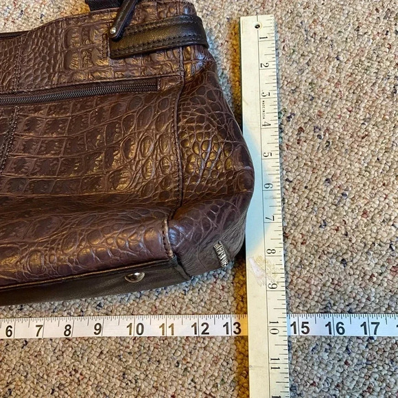 Tignanello Crocodile Print Body Genuine Leather Brown Satchel Shoulder Purse Bag - Picture 5 of 12